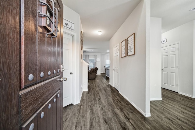 18827 Palmetto Hills Dr, New Caney, TX 77357 - hallway with dark wood-type flooring