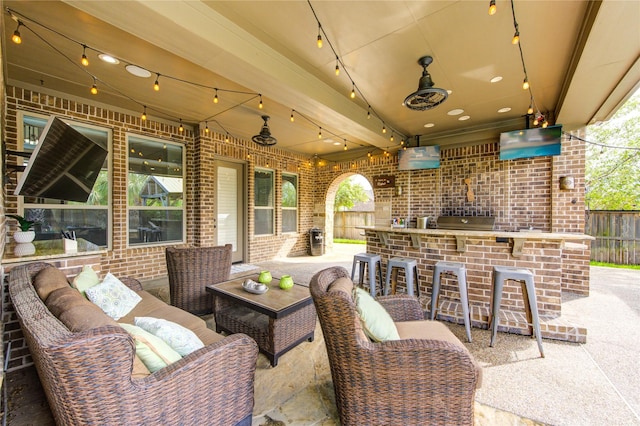 27818 Pinpoint Crossing Dr, Katy, TX 77494 - view of patio featuring an outdoor bar, an outdoor living space, and ceiling fan