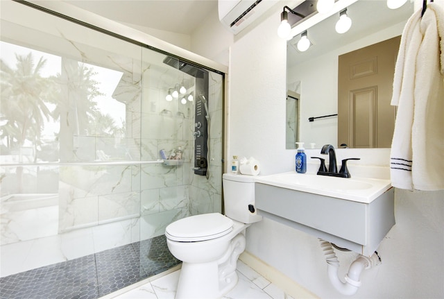 27818 Pinpoint Crossing Dr, Katy, TX 77494 - bathroom with a marble finish shower, vanity, and marble finish flooring