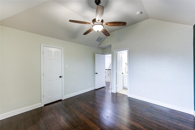 27818 Pinpoint Crossing Dr, Katy, TX 77494 - unfurnished bedroom with lofted ceiling, dark wood finished floors, and ceiling fan