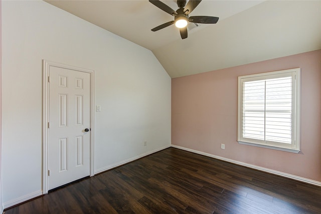 27818 Pinpoint Crossing Dr, Katy, TX 77494 - empty room featuring lofted ceiling, dark wood finished floors, and a ceiling fan