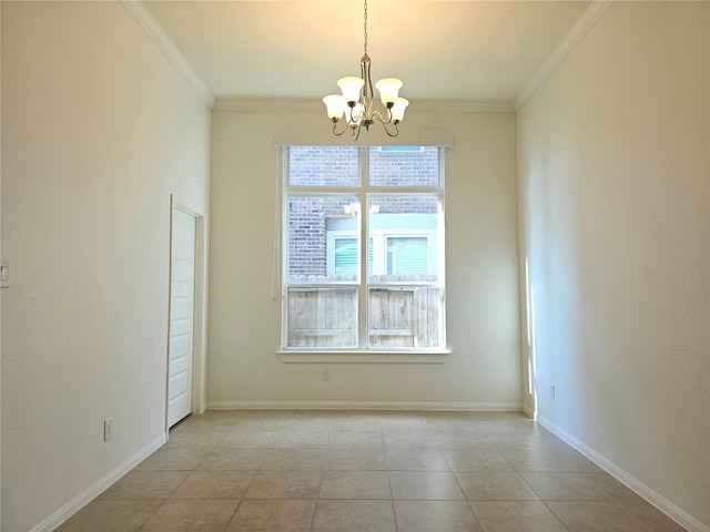 22106 Flashing Ridge Dr, Spring, TX 77389 - empty room featuring a chandelier, crown molding, and light tile patterned floors
