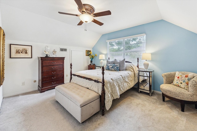 13307 Westport Ln, Houston, TX 77079 - bedroom featuring lofted ceiling, light colored carpet, and ceiling fan