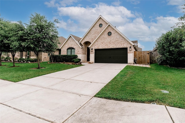 3319 Pleasant Hollow Ln, Houston, TX 77365 - french country home with brick siding, an attached garage, driveway, and a gate