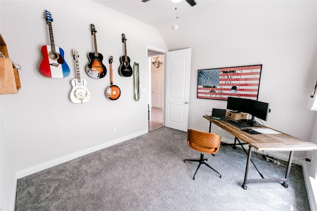 3319 Pleasant Hollow Ln, Houston, TX 77365 - carpeted office with a ceiling fan and vaulted ceiling