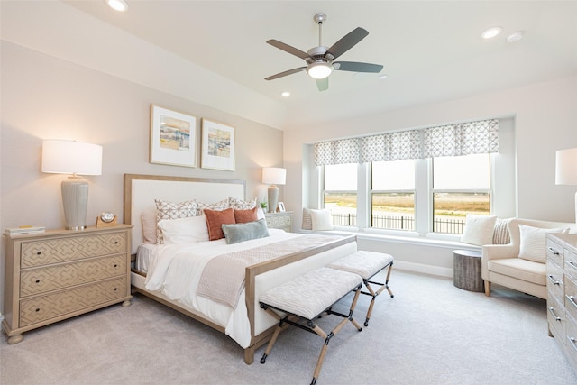 16035 Tangled Vine Ln, Conroe, TX 77302 - bedroom featuring light colored carpet, recessed lighting, and ceiling fan
