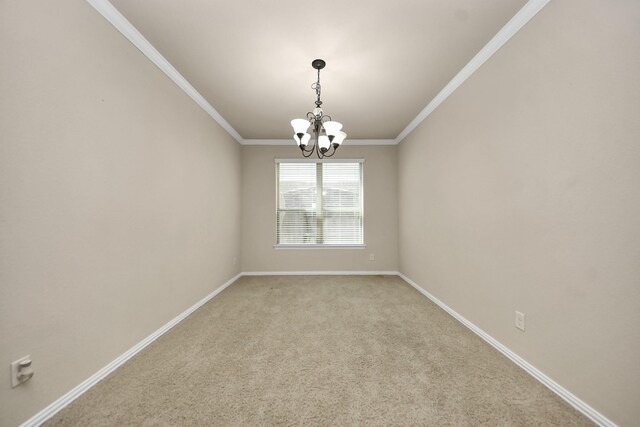 12131 Cove Ridge Ln, Cypress, TX 77433 - spare room featuring a chandelier, ornamental molding, and light colored carpet