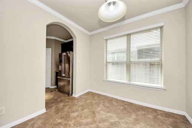 12131 Cove Ridge Ln, Cypress, TX 77433 - unfurnished room featuring arched walkways, crown molding, and light tile patterned floors