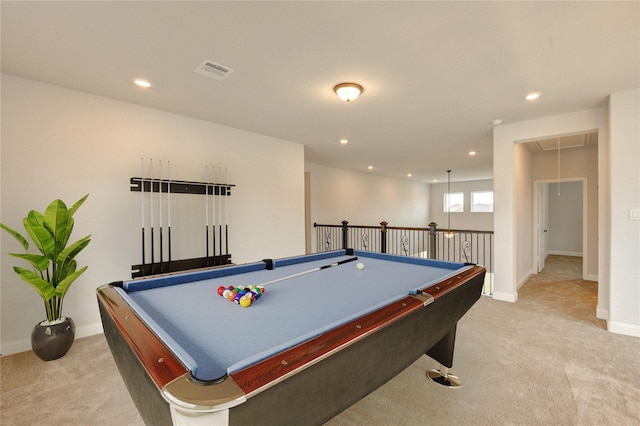 3242 N Upland St, Katy, TX 77493 - playroom with attic access, light carpet, recessed lighting, and billiards table