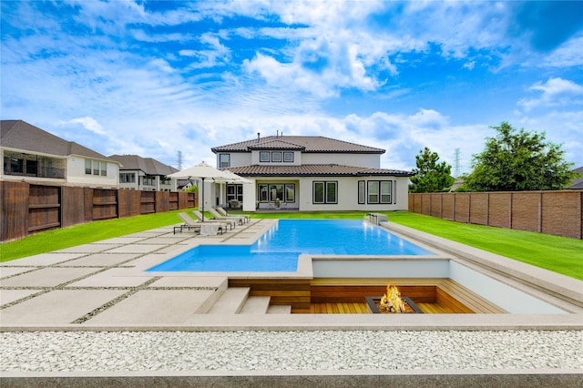 3242 N Upland St, Katy, TX 77493 - view of pool featuring a fire pit, a fenced backyard, and a patio area