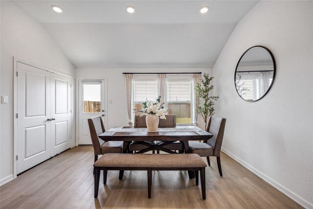 24107 Avocet Creek Rd, Katy, TX 77493 - dining area featuring vaulted ceiling, light wood-style floors, and recessed lighting