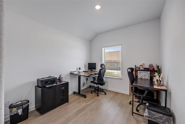 24107 Avocet Creek Rd, Katy, TX 77493 - office area featuring lofted ceiling, light wood-type flooring, and recessed lighting