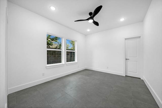 2122 Oatfield Dr, Houston, TX 77018 - unfurnished room with a ceiling fan, recessed lighting, and dark floors