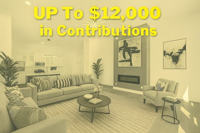 2122 Oatfield Dr, Houston, TX 77018 - living area with wood finished floors, a fireplace, and a high ceiling