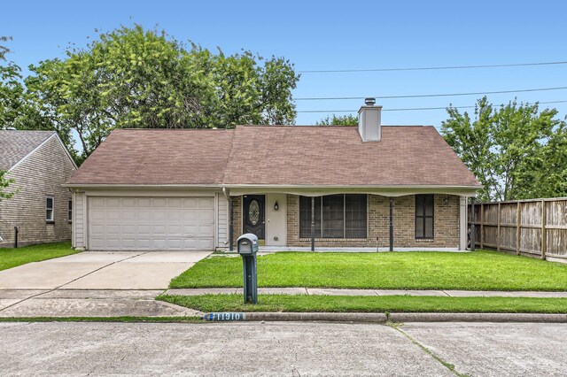 11910 Yearling Dr, Houston, TX 77065 - view of front of home featuring an attached garage, concrete driveway, a chimney, brick siding, and roof with shingles