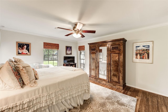 2602 Briarbrook Dr, Houston, TX 77042 - bedroom with crown molding, wood finished floors, and a ceiling fan