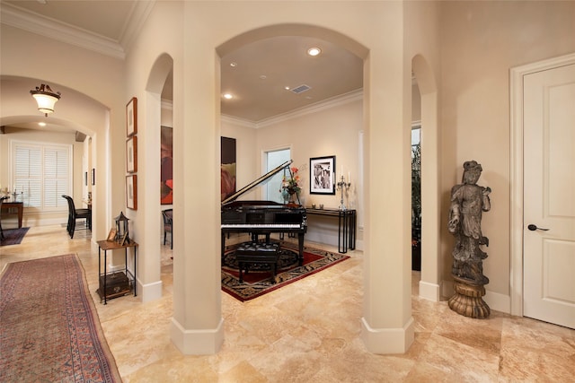 25 N Creekside Ct, Houston, TX 77055 - hall with arched walkways, ornamental molding, recessed lighting, and healthy amount of natural light