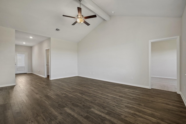 10419 Red Cardinal Dr, Houston, TX 77328 - unfurnished living room featuring dark wood-style flooring, a ceiling fan, and recessed lighting