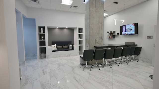5925 Almeda Rd Unit 12113, Houston, TX 77004 - bar with built in features, a high ceiling, a paneled ceiling, and marble finish flooring