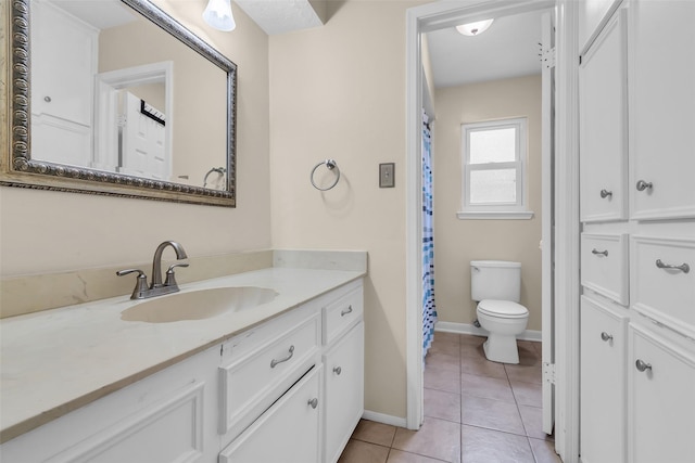 17427 Pinewood Forest Dr, Spring, TX 77379 - full bathroom featuring vanity, tile patterned flooring, and a shower with shower curtain
