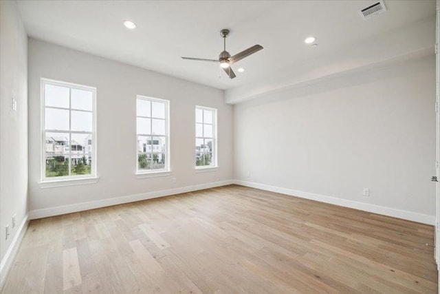 11057 Chatterton Dr, Houston, TX 77043 - empty room with light wood-style flooring, a ceiling fan, and recessed lighting