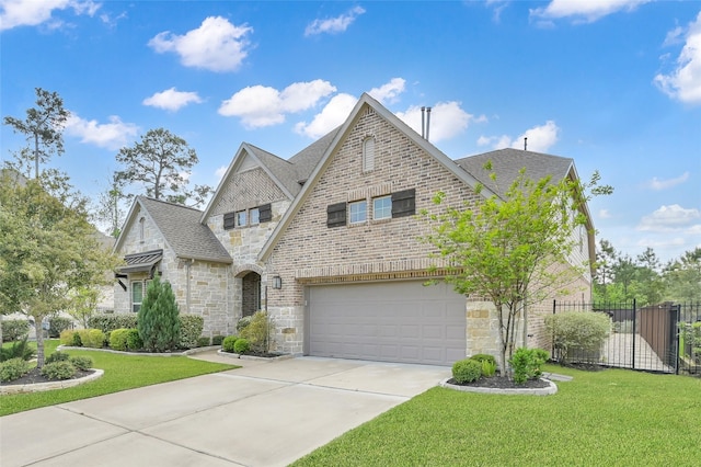 33 Violet Sunset Ln, Tomball, TX 77375 - view of front of house featuring stone siding, a garage, concrete driveway, and a shingled roof