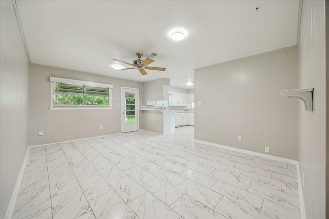 8210 Morley St, Houston, TX 77061 - unfurnished living room with ceiling fan and light marble finish floors