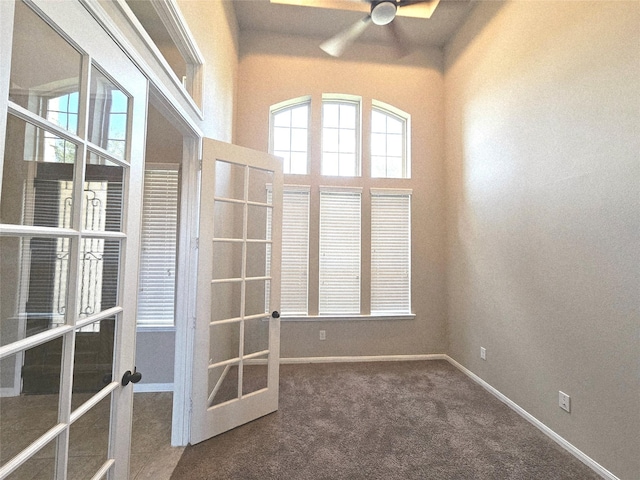 3811 Pearl Pass Ln, Sugar Land, TX 77479 - empty room featuring french doors, a ceiling fan, and carpet floors