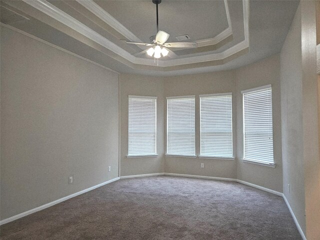 3811 Pearl Pass Ln, Sugar Land, TX 77479 - spare room with dark colored carpet, plenty of natural light, ceiling fan, and crown molding