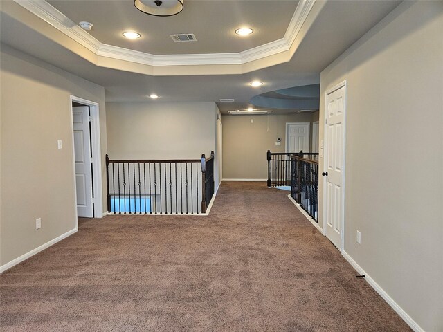 3811 Pearl Pass Ln, Sugar Land, TX 77479 - carpeted empty room featuring a tray ceiling, ornamental molding, recessed lighting, and a smoke detector