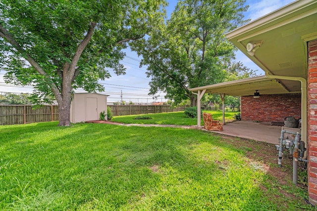 5006 Hazelton St, Houston, TX 77035 - fenced backyard featuring a shed and a patio area