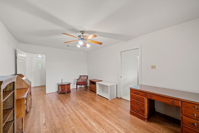 5006 Hazelton St, Houston, TX 77035 - office area featuring ceiling fan and light wood-style flooring