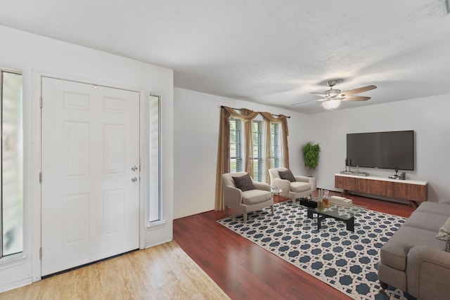 11614 Brighton Ln, Meadows Place, TX 77477 - living room with wood finished floors and a ceiling fan