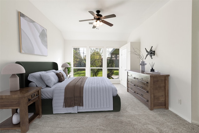 7611 Highmeadow Dr, Houston, TX 77063 - bedroom with lofted ceiling, light colored carpet, and a ceiling fan