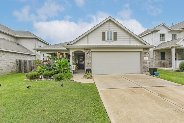 16107 Dockside St, Crosby, TX 77532 - view of front of house featuring concrete driveway, an attached garage, brick siding, and covered porch