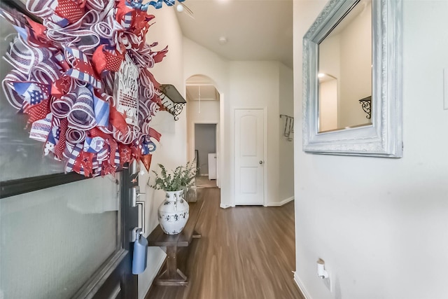 16107 Dockside St, Crosby, TX 77532 - hall with arched walkways and wood finished floors