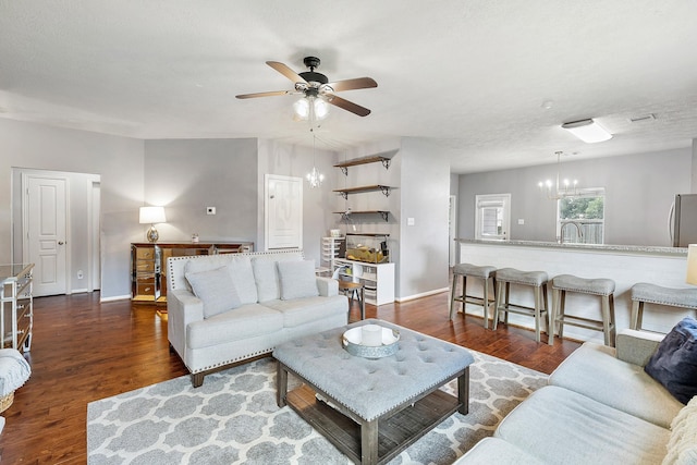 454 Fishhawk Way, Crosby, TX 77532 - living area with a ceiling fan, wood finished floors, and a chandelier