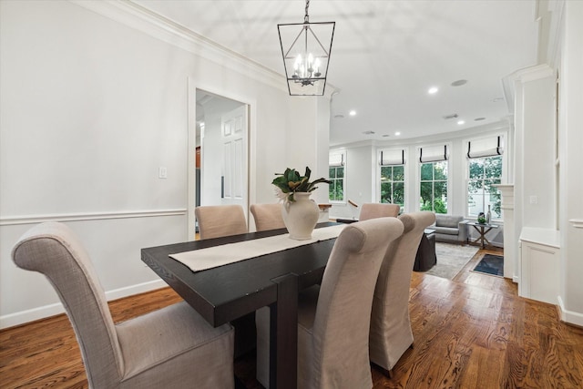 5200 Jackson St, Houston, TX 77004 - dining room with a chandelier, wood finished floors, crown molding, and recessed lighting