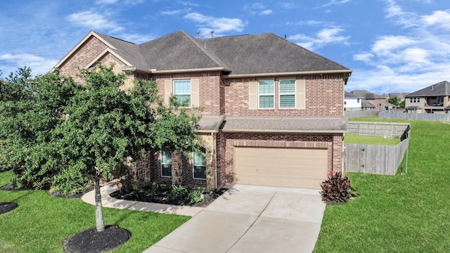 9003 Alps Peak Ct, Richmond, TX 77407 - view of front facade with brick siding, concrete driveway, a garage, and a shingled roof