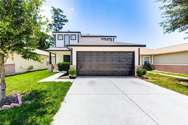 1810 Adobe Stone Dr, Humble, TX 77396 - view of front of house with an attached garage, driveway, and a front lawn