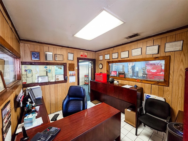 7528 Gainesville St, Houston, TX 77020 - tiled home office featuring wooden walls
