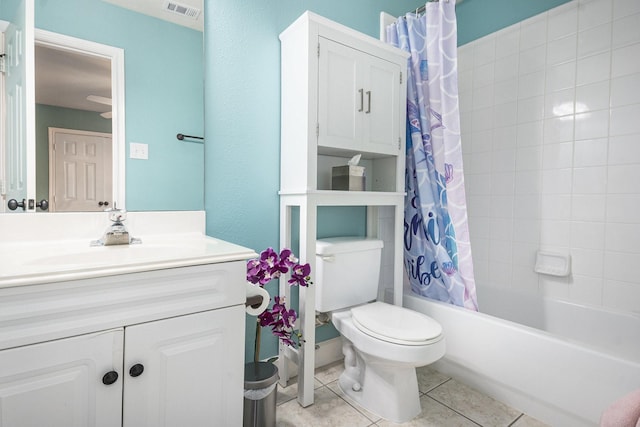 2032 Glencove Dr, Seabrook, TX 77586 - full bathroom with vanity, tile patterned flooring, and shower / bathtub combination with curtain