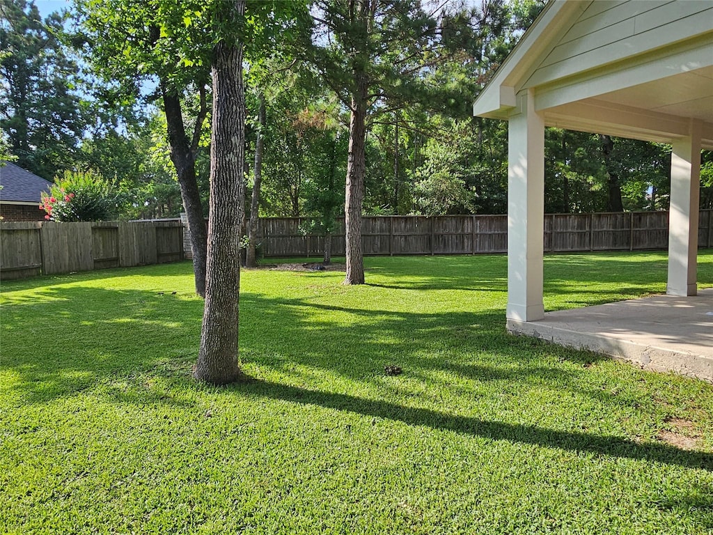 403 Woodpecker Forest Ln, Conroe, TX 77384 - fenced backyard with a patio area