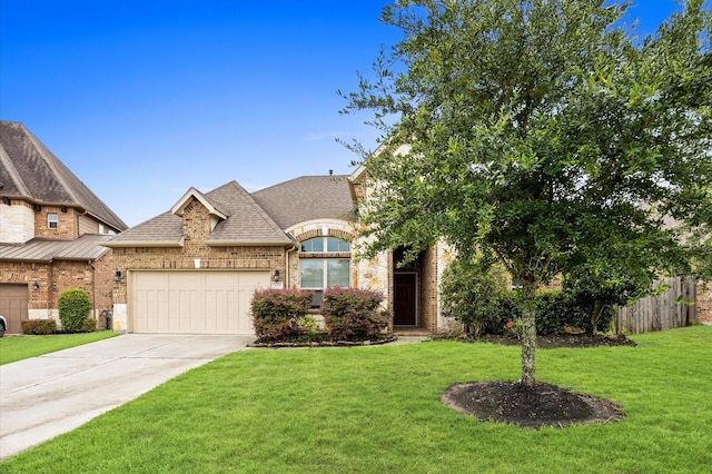 5107 Preserve Park Dr, Spring, TX 77389 - french country style house with brick siding, an attached garage, concrete driveway, and roof with shingles