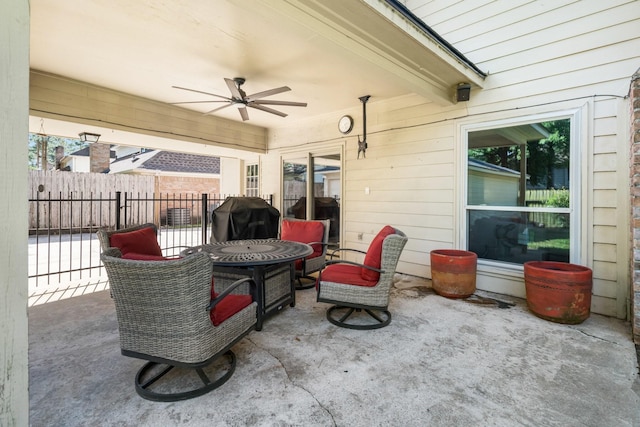 9611 Stockport Dr, Spring, TX 77379 - view of patio featuring ceiling fan and grilling area