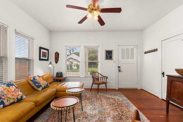 3809 Billingsley St, Houston, TX 77009 - living room with wood finished floors, healthy amount of natural light, and a ceiling fan