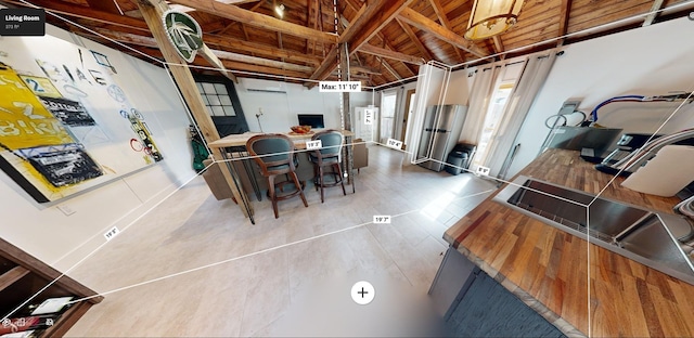 3809 Billingsley St, Houston, TX 77009 - dining area with wood ceiling and wood finished floors