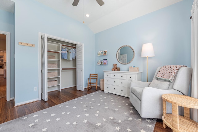 1907 Garden Fern Ct, Houston, TX 77062 - sitting room featuring wood finished floors, vaulted ceiling, ceiling fan, and recessed lighting