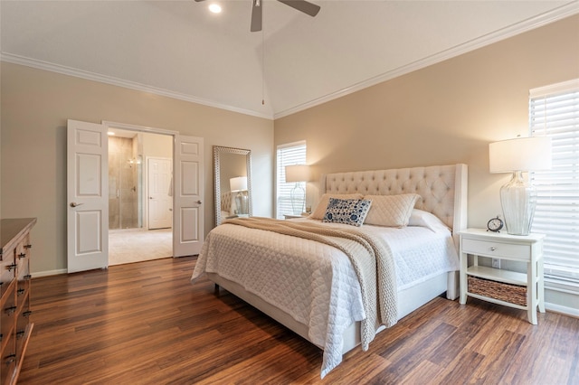 1907 Garden Fern Ct, Houston, TX 77062 - bedroom featuring wood finished floors, crown molding, ceiling fan, and high vaulted ceiling