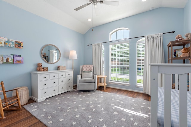 1907 Garden Fern Ct, Houston, TX 77062 - bedroom featuring vaulted ceiling, wood finished floors, and ceiling fan